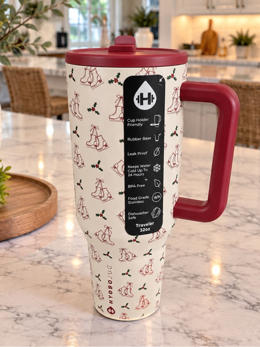 HydroJug Holiday Skate Print 32oz Traveler Tumbler NWT
